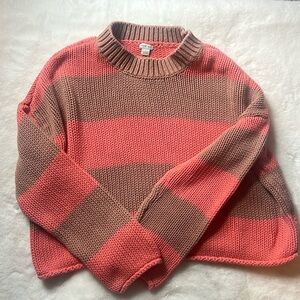 aerie Coral and Taupe Striped Knit Sweater
